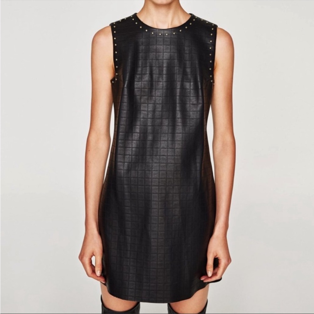 Zara Faux Leather Embossed Studded Dress